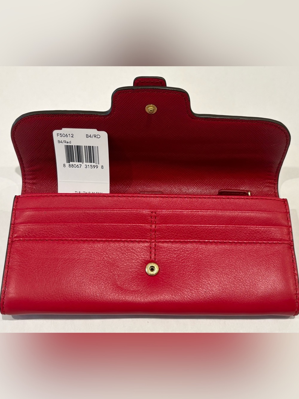 Coach Taylor Pebble Red Leather Slim Envelope Wallet with Gold Hardware - Picture 3 of 7